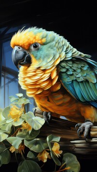 Kolorowa papuga na konarze