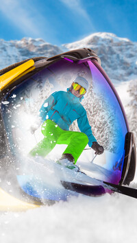 Odbicie narciarza w okularach w 4D