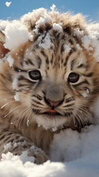 Oprószona śniegiem głowa młodego tygrysa