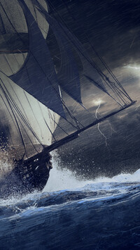 Żaglowiec podczas burzy na morzu