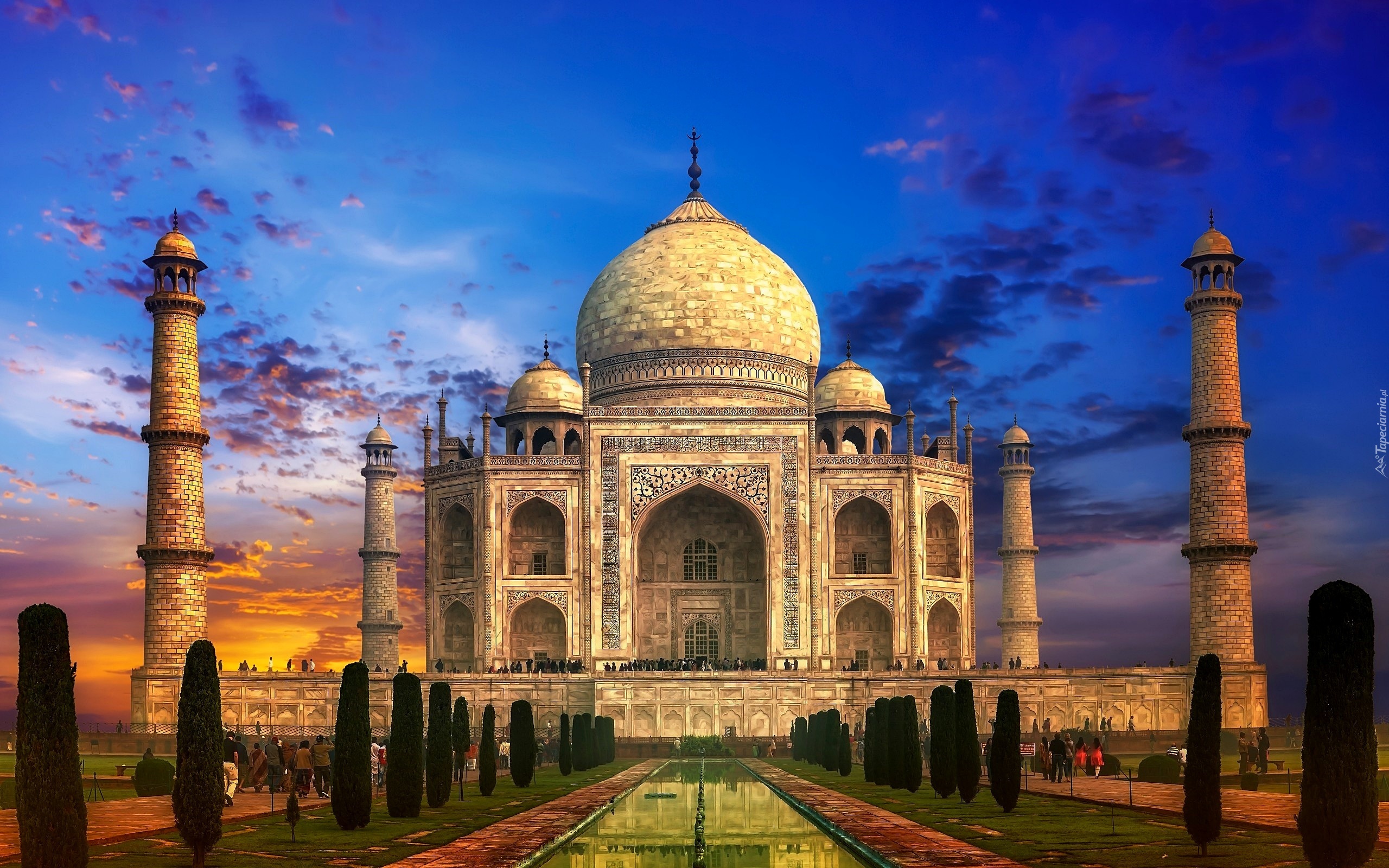 Tadż Mahal, Agra, Indie, Pałac, Zachód Słońca, Ogród