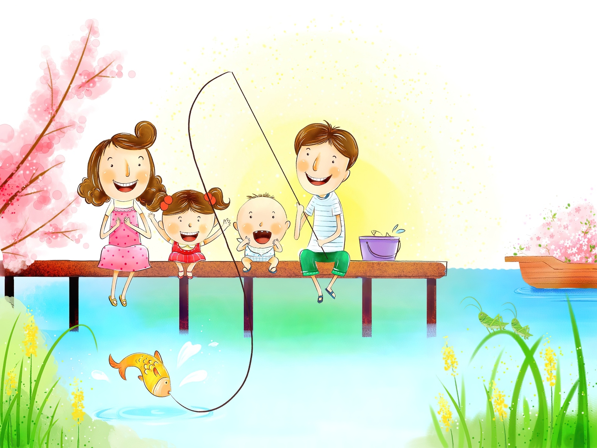 Рисунок семья на рыбалке для детей