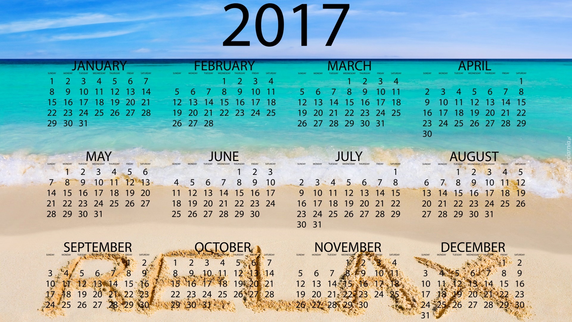 Kalendarz, 2017, Plaża