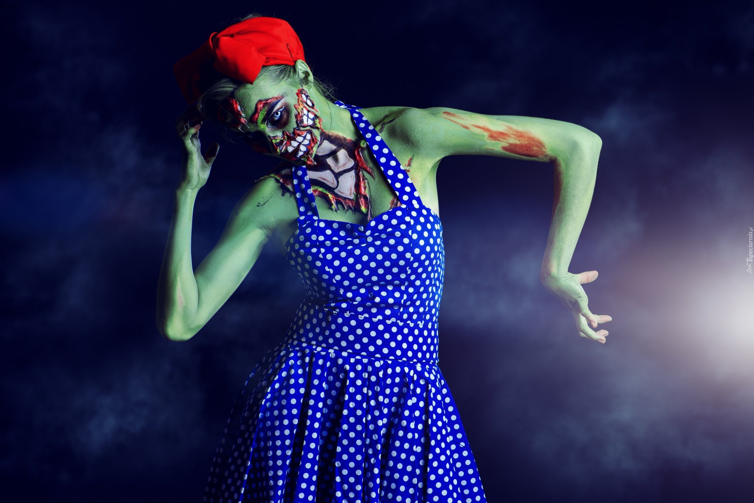 Halloween, Zombie, Kobieta, Sukienka w groszki