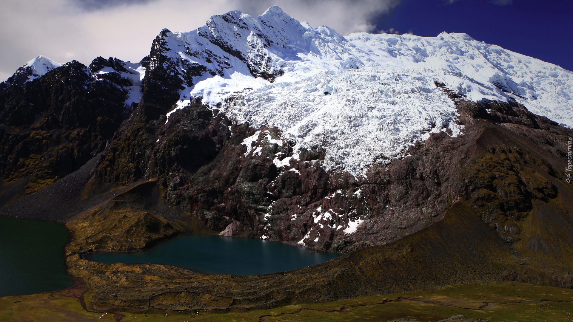 Góry, Andy, Góra Ausangate, Ośnieżone, Szczyty, Jezioro Lake Jatun Puqa, Peru