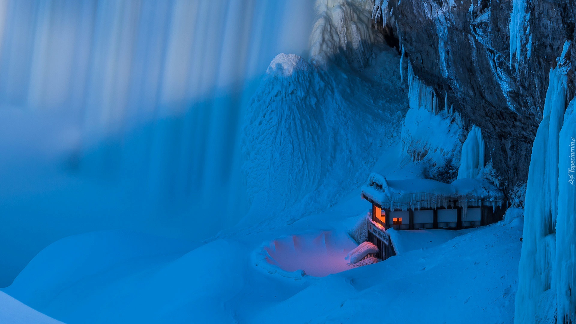 Zima, Dom, Skały, Wodospad Niagara, Kanada