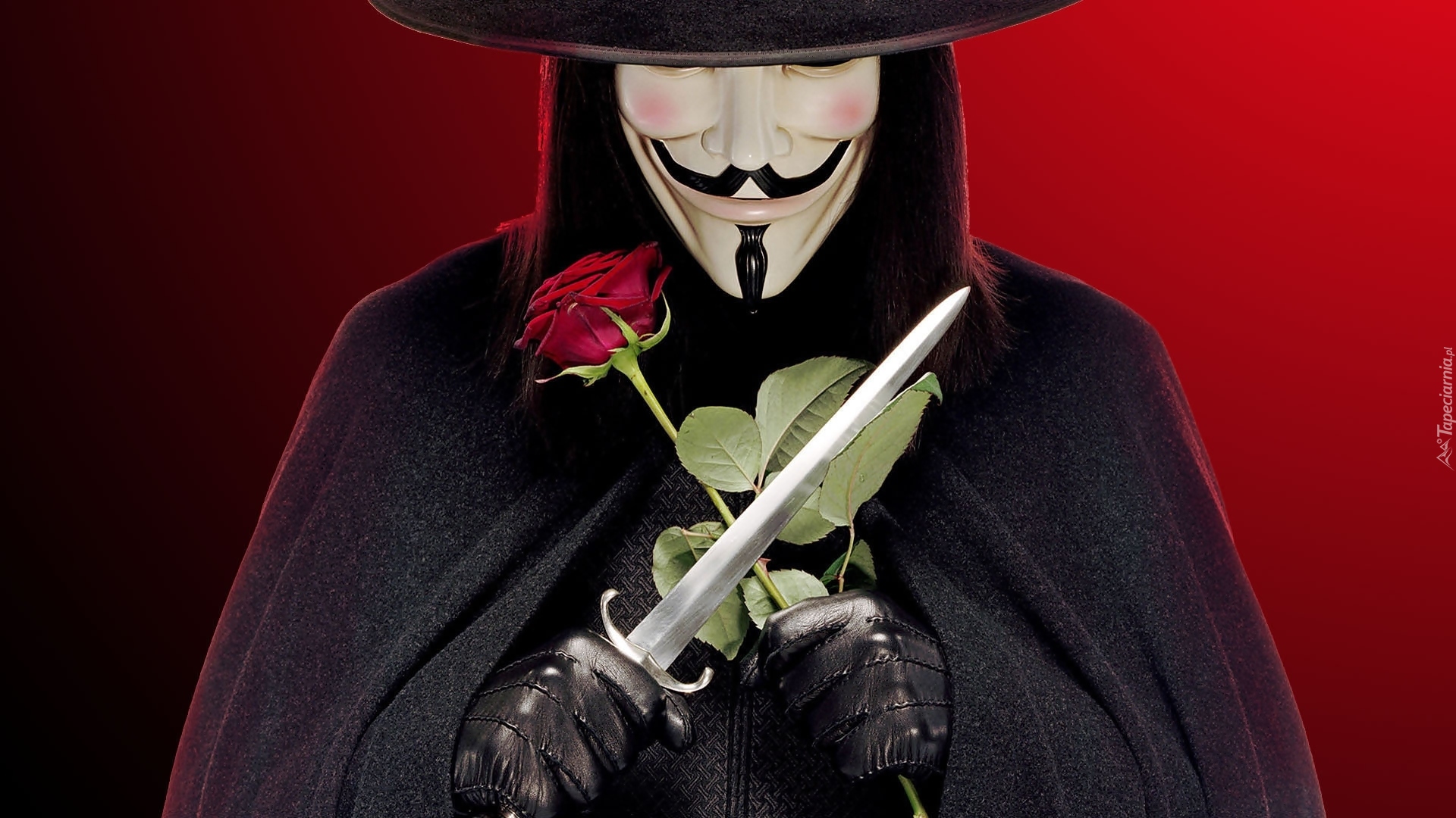 Mężczyzna, Maska, V For Vendetta, Róża, Sztylet