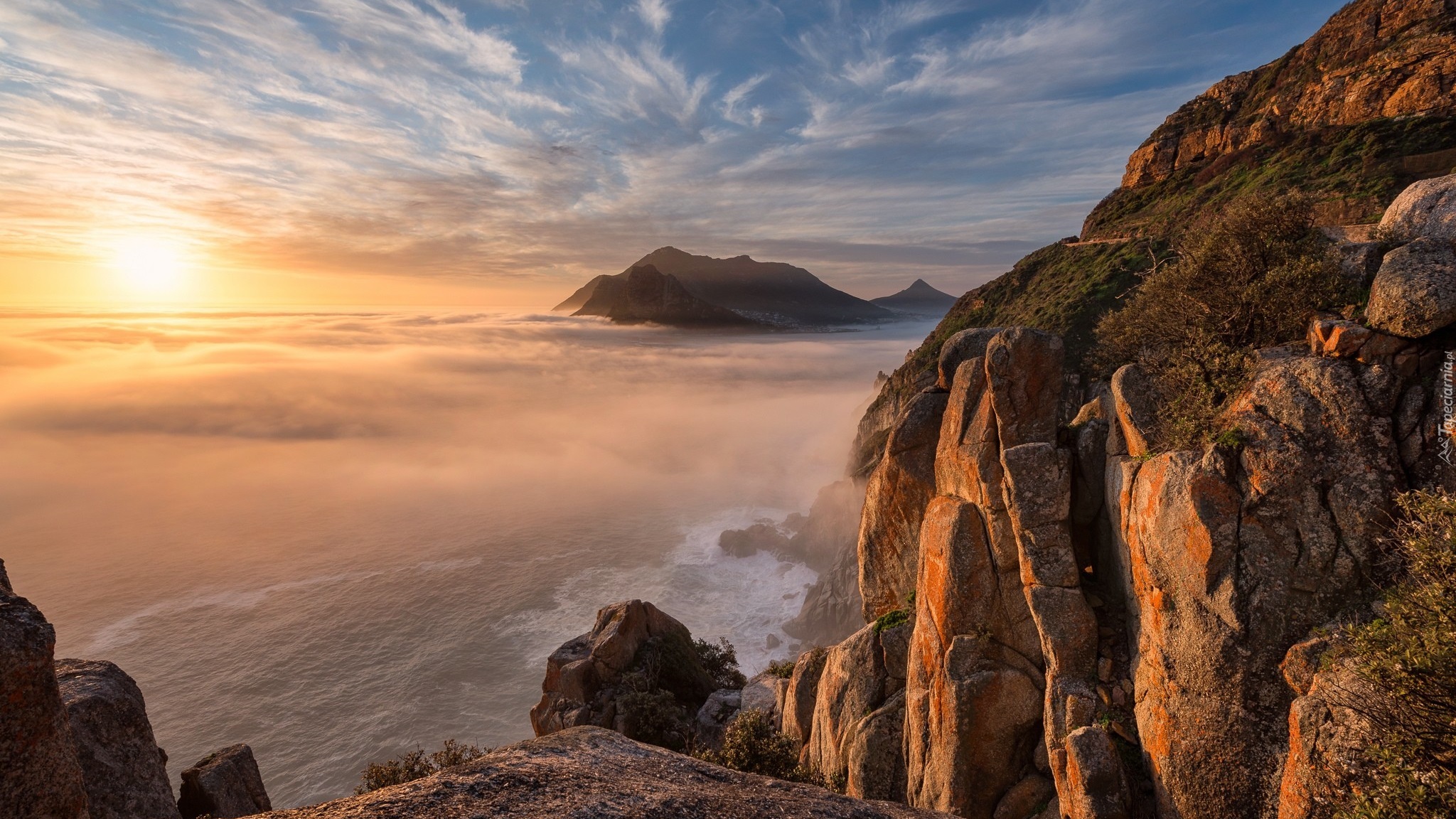 Republika Południowej Afryki, Morze, Skały, Góra Chapmans Peak,  Zachód słońca