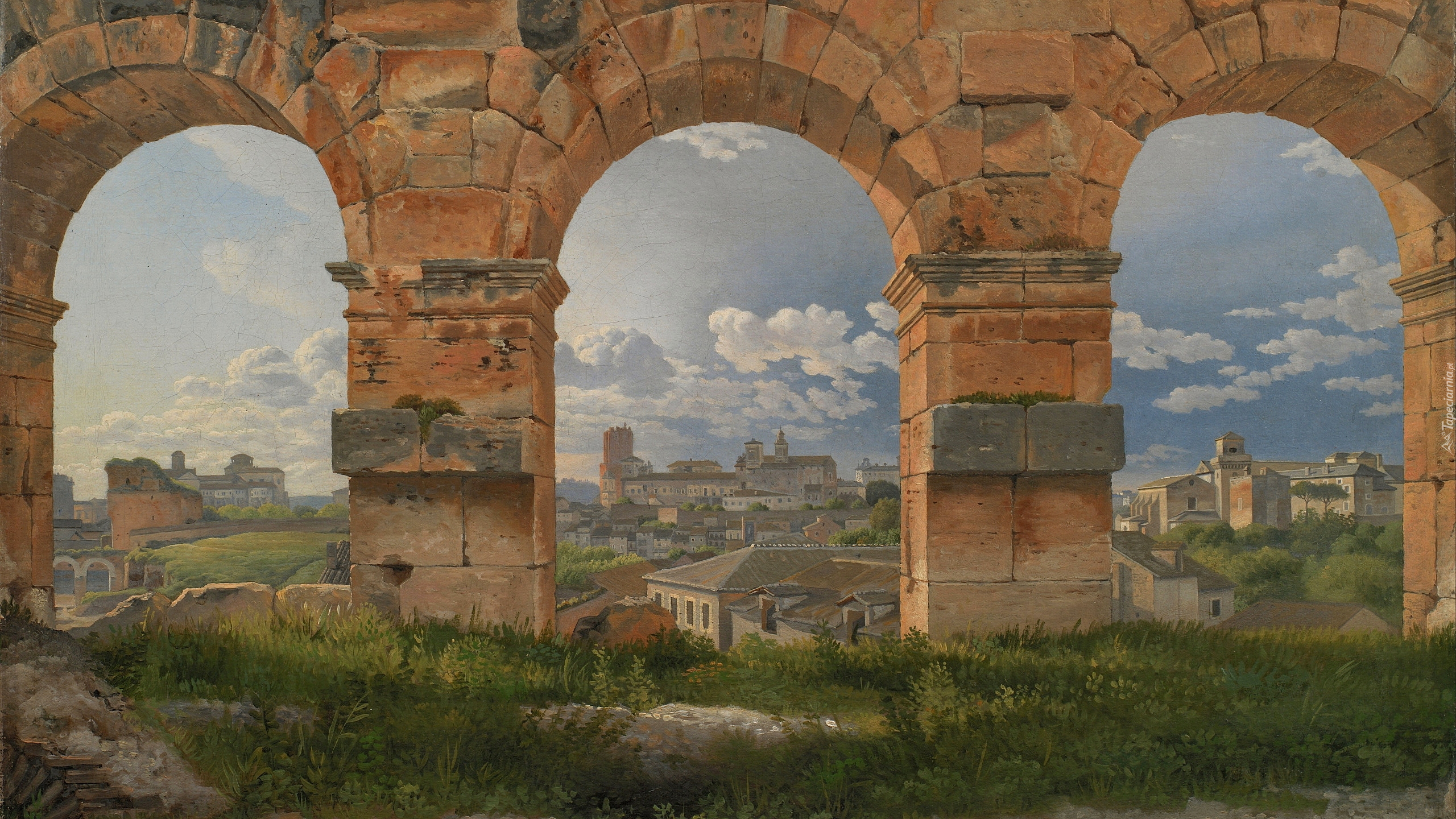 Malarstwo, Obraz, Christoffer Wilhelm Eckersberg, Łuki, Koloseum, Rzym, Włochy