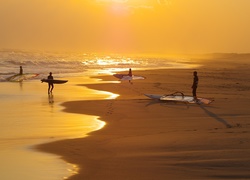 Plaża, Zachód, Słońca, Windsurfing