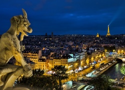 Panorama, Paryż, Noc, Posąg