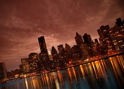 Nowy Jork, Manhattan, Wieżowce, Światła, Zmrok