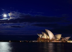 Australia, Sydney, Noc, Księżyc, Chmury