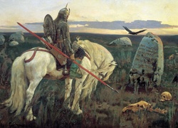 Obraz, Wiktor Wasniecow, Rycerz, Koń, Grób