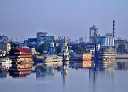 Panorama, Miasta, Dniepr, Statki, Nabrzeże, Odbicie