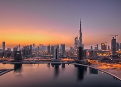 Drapacze, Chmur, Dubaj, Panorama, Miasta, Wschód, Słońca