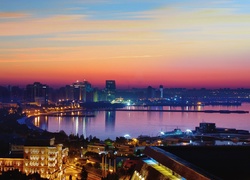 Port, Morze, Baku, Panorama, Miasta, Wschód, Słońca
