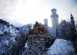 Zamek, Neuschwanstein, Bawaria, Niemcy, Zima