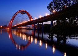 Rzeka, Oświetlony, Most, Moskwa, Nocą