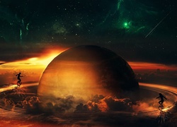 Kosmos, Planeta, Saturn, Grafika, Fantasy
