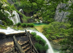 Wodospad, Skały, Park Narodowy, Plitvice, Chorwacja