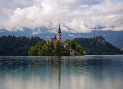 Słowenia, Wyspa, Woda, Kościół, Drzewa