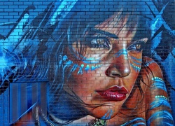 Dziewczyna, Makijaż, Mural, Street art