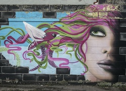 Ściana, Mural, Street art, Twarz, Kobieta
