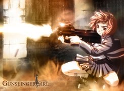 Gunslinger Girl, kobieta, strzał, karabin, spódniczka