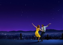 Film, La La Land, Emma Stone, Ryan Gosling, Taniec, Miasto nocą