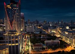 Tajlandia, Bangkok, Domy, Światła, Noc