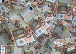 Pieniądze, Banknoty, Nominały, Euro, Rozrzucone