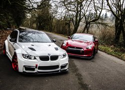 Białe BMW M3 E92 i czerwony Nissan GTR