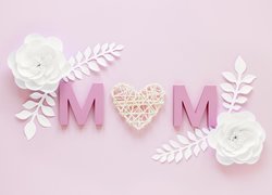 Dzień Matki, Kolorowe, Papierowe, Kwiaty, Napis, Mom