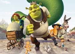 Biegnący bohaterowie filmu animowanego Shrek