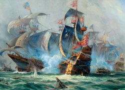 Bitwa morska na obrazie Adolfa Bocka