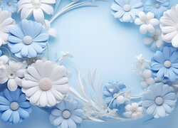 Kwiaty, Białe, Błękitne, Tło, Grafika