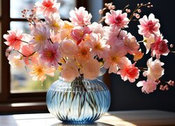 Bukiet kwiatów w wazonie na stole przy oknie