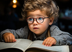 Chłopiec, Okulary, Książka