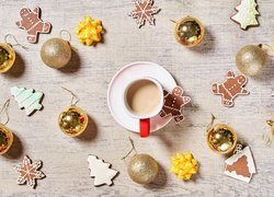 Kawa, Filiżanka, Ciasteczka, Bombki, Boże Narodzenie