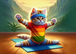 Kot, Kolorowa, Koszulka, Ćwiczenia, Gimnastyka, Grafika