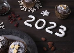 Nowy Rok, Cyfry, 2023, Śnieżynki, Babeczki