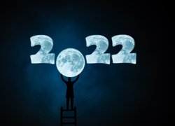 Człowiek, Drabina, Noc, Księżyc, Nowy Rok, 2022