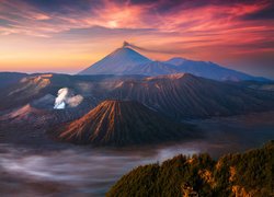 Góry, Wulkan, Mount Bromo, Niebo, Chmury, Jawa, Indonezja