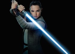 Star Wars, Gwiezdne Wojny, Rey - Daisy Ridley, Miecz świetlny, Czarne tło