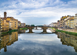 Włochy, Florencja, Rzeka Arno, Most, Domy, Odbicie