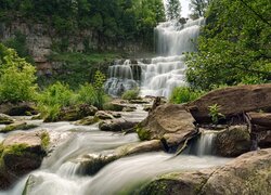 Skały, Wodospad, Chittenango Falls, Rzeka, Drzewa, Nowy Jork, Stany Zjednoczone