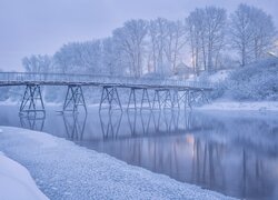 Zima, Rzeka, Drzewa, Most