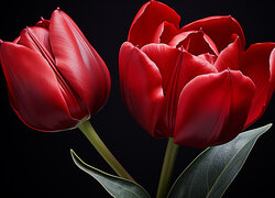 Grafika, Tulipany, Czerwone, Liście