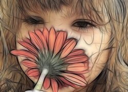 Dziewczynka z kwiatkiem w grafice fractalius
